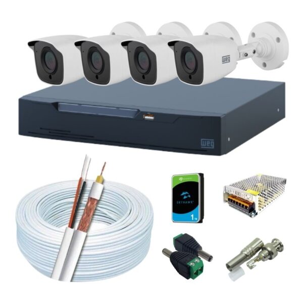 Kit CFTV 4 Câmeras Segurança HD DVR 4 Canais Com HD de 1TB Completo