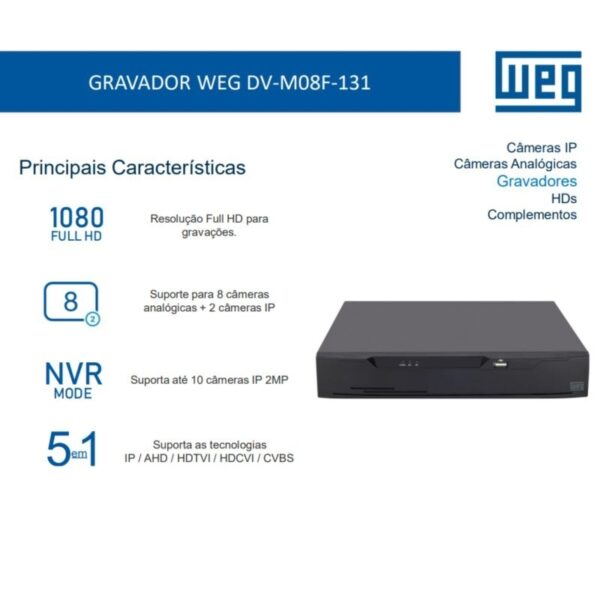 Kit CFTV Completo com 8 Câmeras Bullet HD, DVR WEG 8 Canais e Fonte 10A Bivolt - Imagem 4